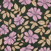BAUMWOLLE SATIN BLUMEN DUNKELGRÜN (thumbnail)