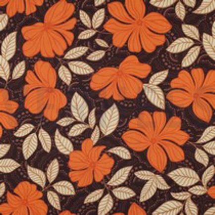 KATOEN SATIJN BLOEMEN DONKERBRUIN (thumbnail)