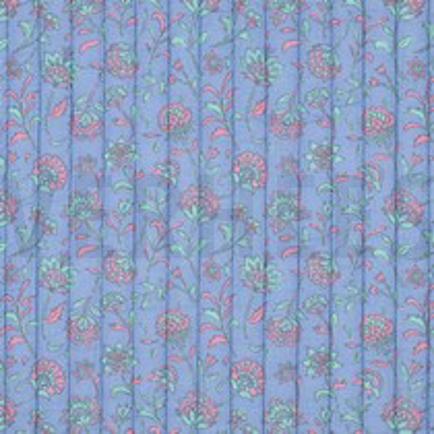 GEWATTEERD DOUBLE GAUZE BLOEMEN TWEEZIJDIG LICHTBLAUW/MINT (thumbnail)