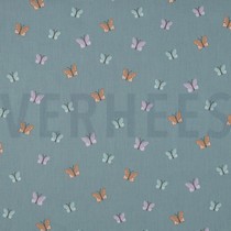 POPLIN GOTS BIRDS AND BUTTERFLIES DARK MINT (thumbnail)