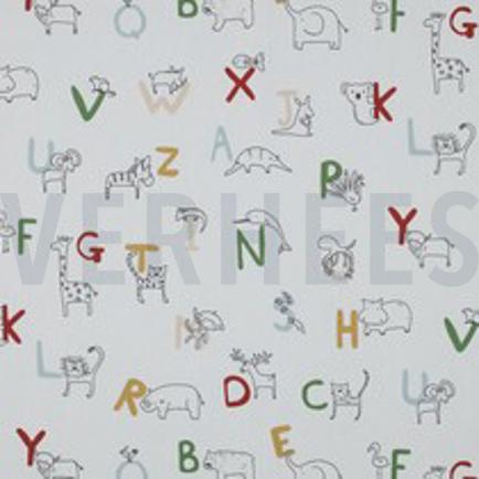 POPELINE DE COTON GOTS ALPHABET ANIMAL BLANC (thumbnail)