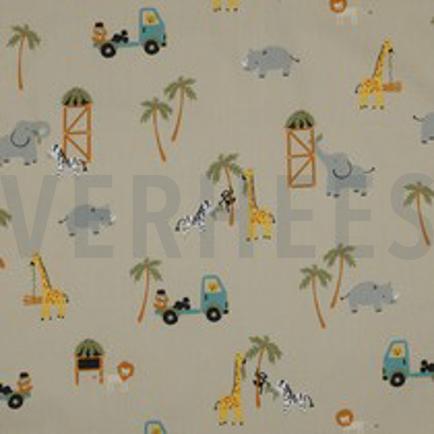 POPELINE DE COTON TISSAGE FIN ANIMAUX SAFARI CAMEL (thumbnail)