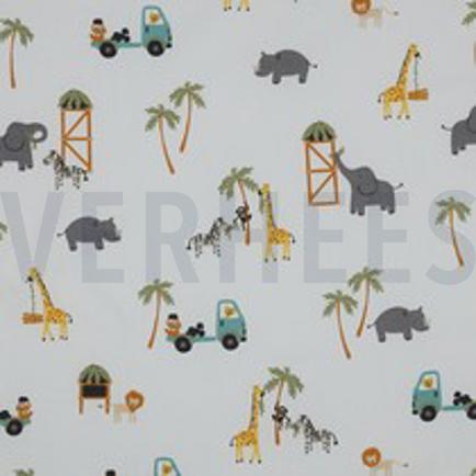 POPELINE DE COTON TISSAGE FIN ANIMAUX SAFARI BLANC (thumbnail)