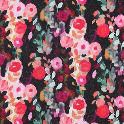 VISKOSE SATIN DIGITAL BLUMEN SCHWARZ (thumbnail)