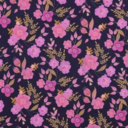 VELOURS MILLERAIES DIGITAL FLEURS BLEU MARINE (thumbnail)