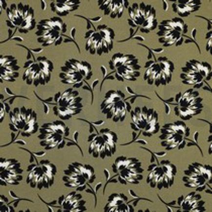 VISCOSE ROSELLA STRETCH FLOWERS OLIVE (thumbnail)