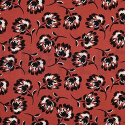 VISCOSE ROSELLA STRETCH FLOWERS KETCHUP RED (thumbnail)