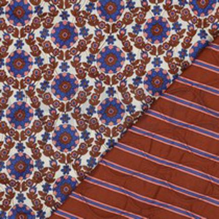 BAUMWOLLE VOILE GESTEPPT DIGITAL BLUMEN KARAMELL/KOBALT (thumbnail)