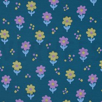 JERSEY GLITTER FLOWERS PETROL (thumbnail)