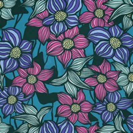 LENZING™ ECOVERO™ BLOEMEN PETROL (thumbnail)