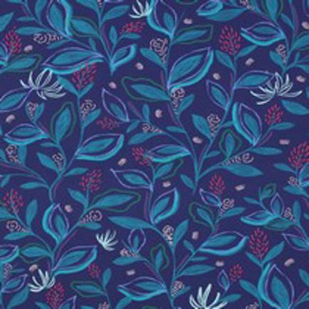 FINE POPLIN DIGITAL LEAVES COBALT (thumbnail)