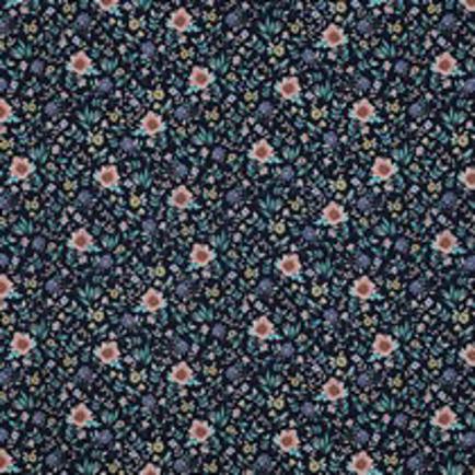 FINE POPLIN DIGITAL FLOWERS NAVY (thumbnail)