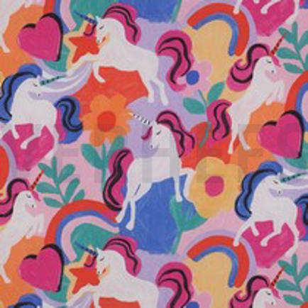 POPELINE DE COTON TISSAGE FIN DIGITAL LICORNES MULTICOLORE (thumbnail)
