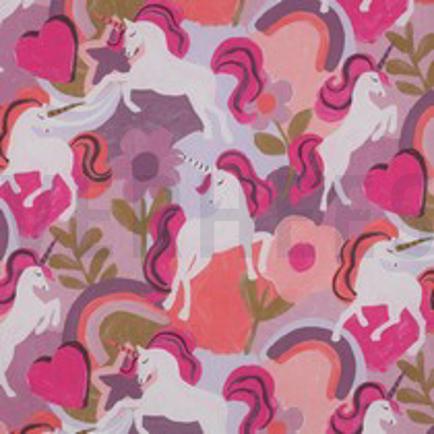 POPELINE DE COTON TISSAGE FIN DIGITAL LICORNES MAUVE (thumbnail)