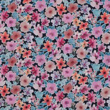 FINE POPLIN DIGITAL FLOWERS NAVY (thumbnail)