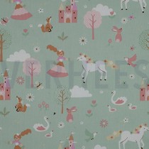 BAUMWOLLE POPELINE SCHLÖSSER HELLMINT (thumbnail)