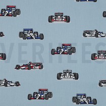 BAUMWOLLE POPELINE RENNWAGEN HELLBLAU (thumbnail)