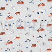 POPELINE DE COTON GOTS VOITURE POMPIER BLANC (thumbnail)