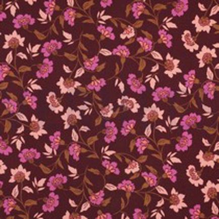 VISCOSE ROSELLA STRETCH BLOEMEN BORDEAUXROOD (thumbnail)