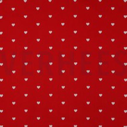 KATOENEN POPLIN HARTEN DONKERROOD/WIT (thumbnail)