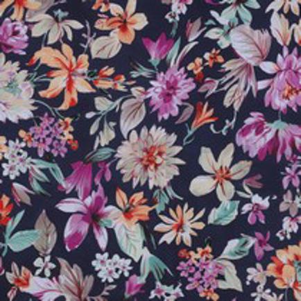 COTTON VISCOSE DIGITAL FLOWERS NAVY (thumbnail)