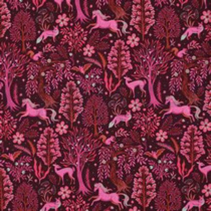 FRENCH TERRY DIGITAL FOREST ANIMALS BURGUNDY (thumbnail)