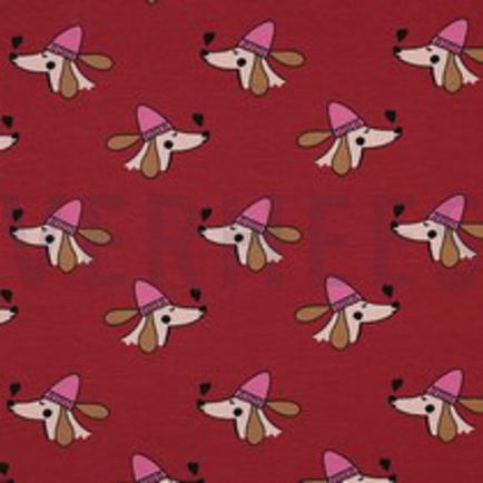 FRENCH TERRY DOGS AND HEARTS RED (thumbnail)