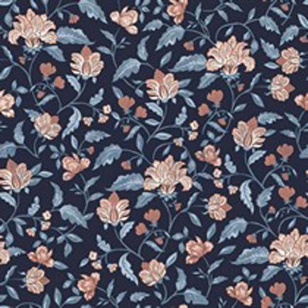 BAMBOE KATOEN JERSEY BLOEMEN MARINEBLAUW (thumbnail)