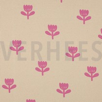 RIB JERSEY GOTS NATURAL FLOWERS NATURAL / FUCHSIA (thumbnail)