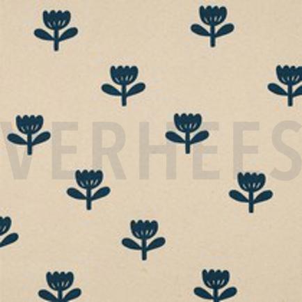 RIB JERSEY GOTS NATURAL FLOWERS NATURAL/PETROL (thumbnail)