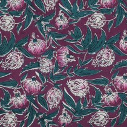 COTON IMPRIMÉ BLOCK FAIT MAIN FLEURS AUBERGINE (thumbnail)