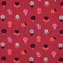 JERSEY GAUFRÉ FLEURS ROUGE FONCÉ (thumbnail)