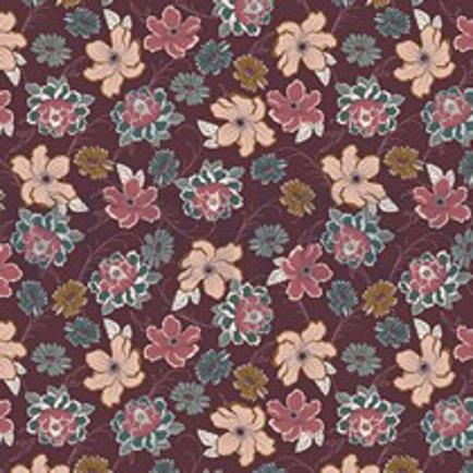 VISCOSE ROSELLA STRETCH BLOEMEN AUBERGINE (thumbnail)