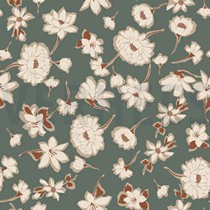 LINNEN GEWASSEN GROTE BLOEMEN OUDGROEN (thumbnail)