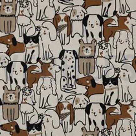 TOILE DÉCORATION LIN LOOK CHIENS NATUREL (thumbnail)