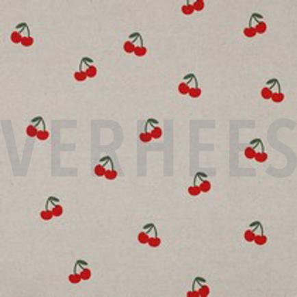 TOILE DÉCORATION LIN LOOK CERISES NATUREL (thumbnail)