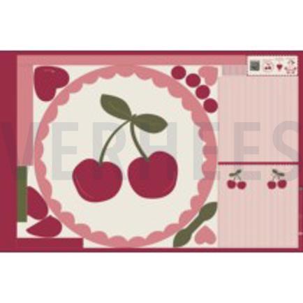FIJNGEWEVEN KATOENEN POPLIN DIGITAAL KERSEN SPEELMAT PANEEL MAUVE (thumbnail)