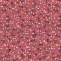 POPELINE DE COTON FLEURS ROSE FONCÉ (thumbnail)