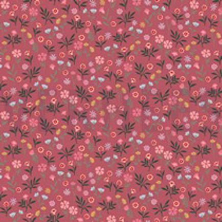 POPELINE DE COTON FLEURS ROSE FONCÉ (thumbnail)