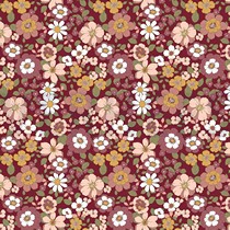 POPELINE DE COTON FLEURS ROUGE VIN (thumbnail)