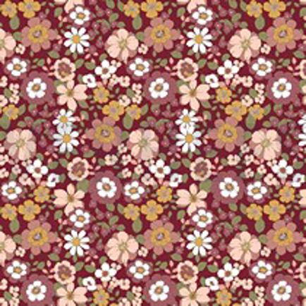 POPELINE DE COTON FLEURS ROUGE VIN (thumbnail)