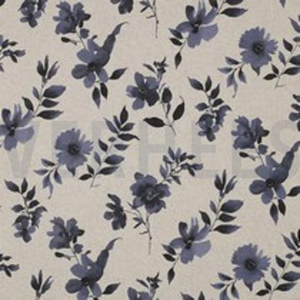 TOILE DÉCORATION LIN LOOK DIGITAL FLEURS NATUREL (thumbnail)