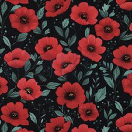 FIJNGEWEVEN KATOENEN POPLIN DIGITAAL BLOEMEN ZWART (thumbnail)