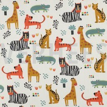 POPELINE DE COTON DIGITAL ANIMAUX SAFARI BLANC CASSÉ (thumbnail)