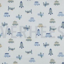 POPELINE DE COTON VÉHICULES BLANC (thumbnail)
