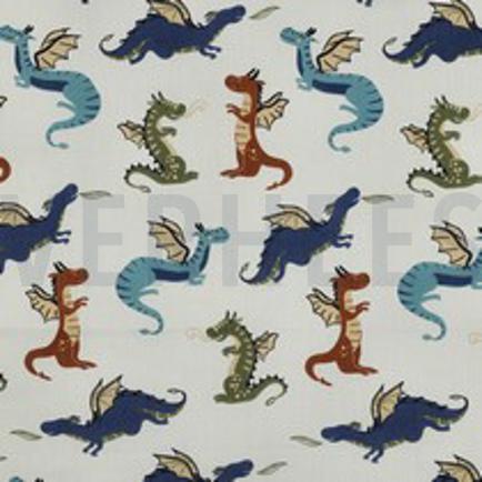 POPELINE DE COTON TISSAGE FIN DRAGONS BLANC CASSÉ (thumbnail)