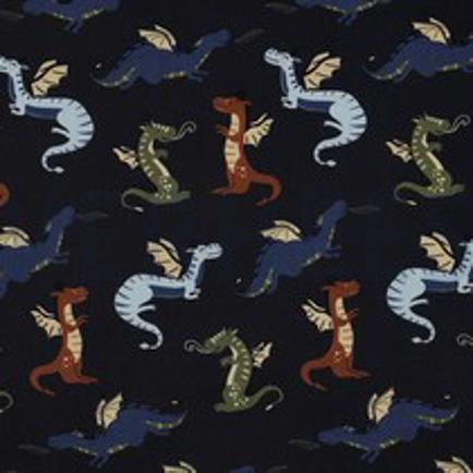 POPELINE DE COTON TISSAGE FIN DRAGONS BLEU MARINE (thumbnail)