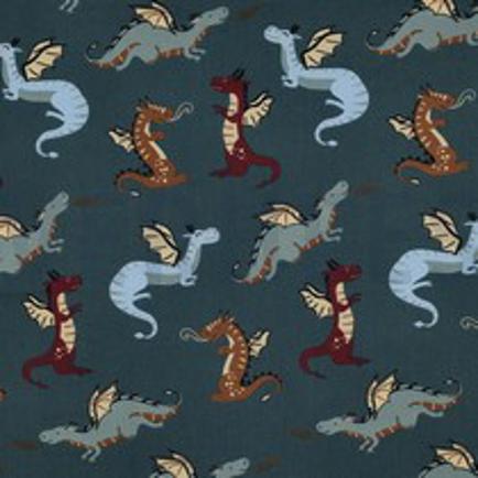POPELINE DE COTON TISSAGE FIN DRAGONS PÉTROLE FONCÉ (thumbnail)