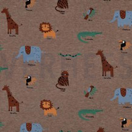 JERSEY GEMÊLEERD SAFARI DIEREN TAUPE (thumbnail)