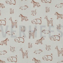 DOUBLE GAUZE SAFARI DIEREN GEBROKEN WIT (thumbnail)